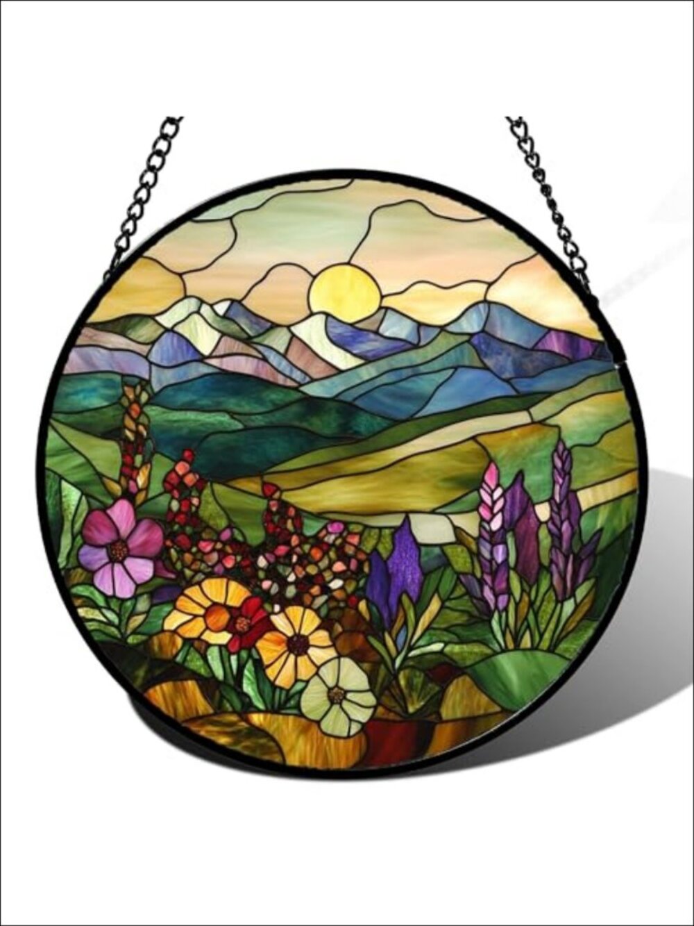 Stained Glass Suncatcher Wildflowers Window Hanging Garden Decor Gift 7.8"